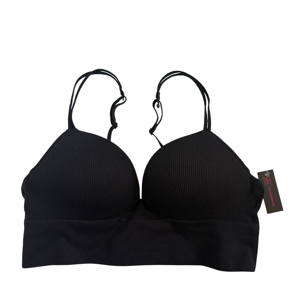 No Boundaries Black Soot Ribbed Wirefree Padded Bra Size Medium NWT